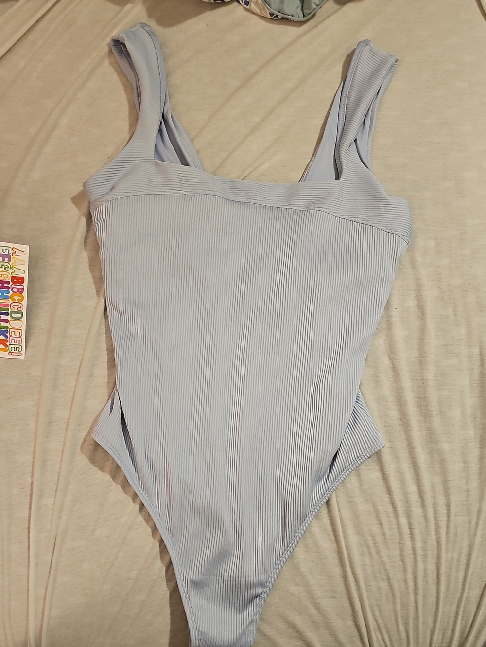 Old Navy Light Blue Ribbed One-Piece Swimsuit Size Large Excellent Condition